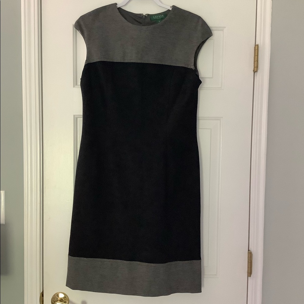LRL Black and Gray Color Block Knit Shift Dress size 14